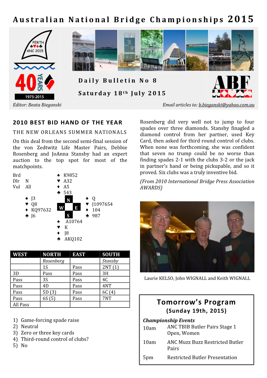 Australian National Bridge Championships 2015 Tomorrow's