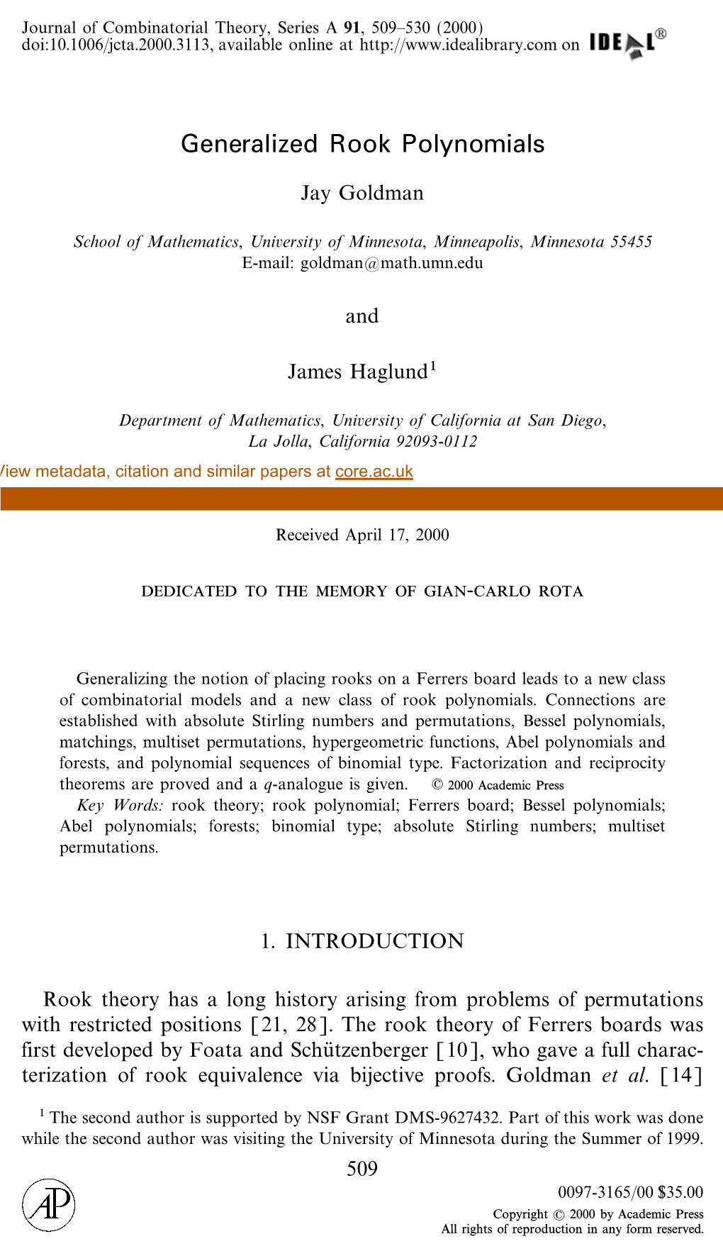 Generalized Rook Polynomials