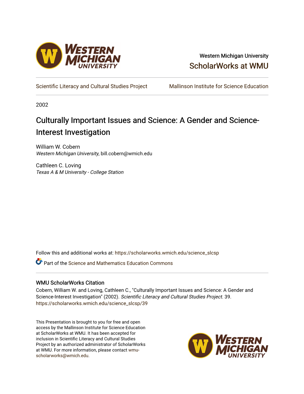 Culturally Important Issues and Science: a Gender and Science-Interest Investigation