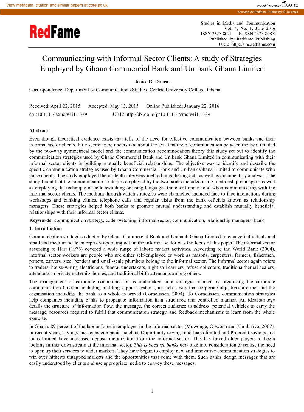 Communicating with Informal Sector Clients: a Study of Strategies Employed by Ghana Commercial Bank and Unibank Ghana Limited