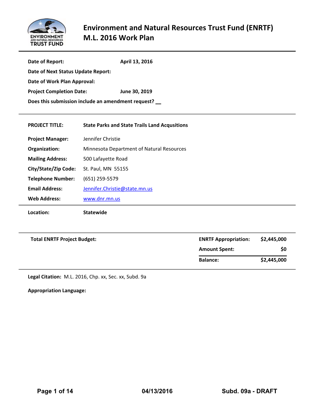 Environment and Natural Resources Trust Fund (ENRTF) M.L