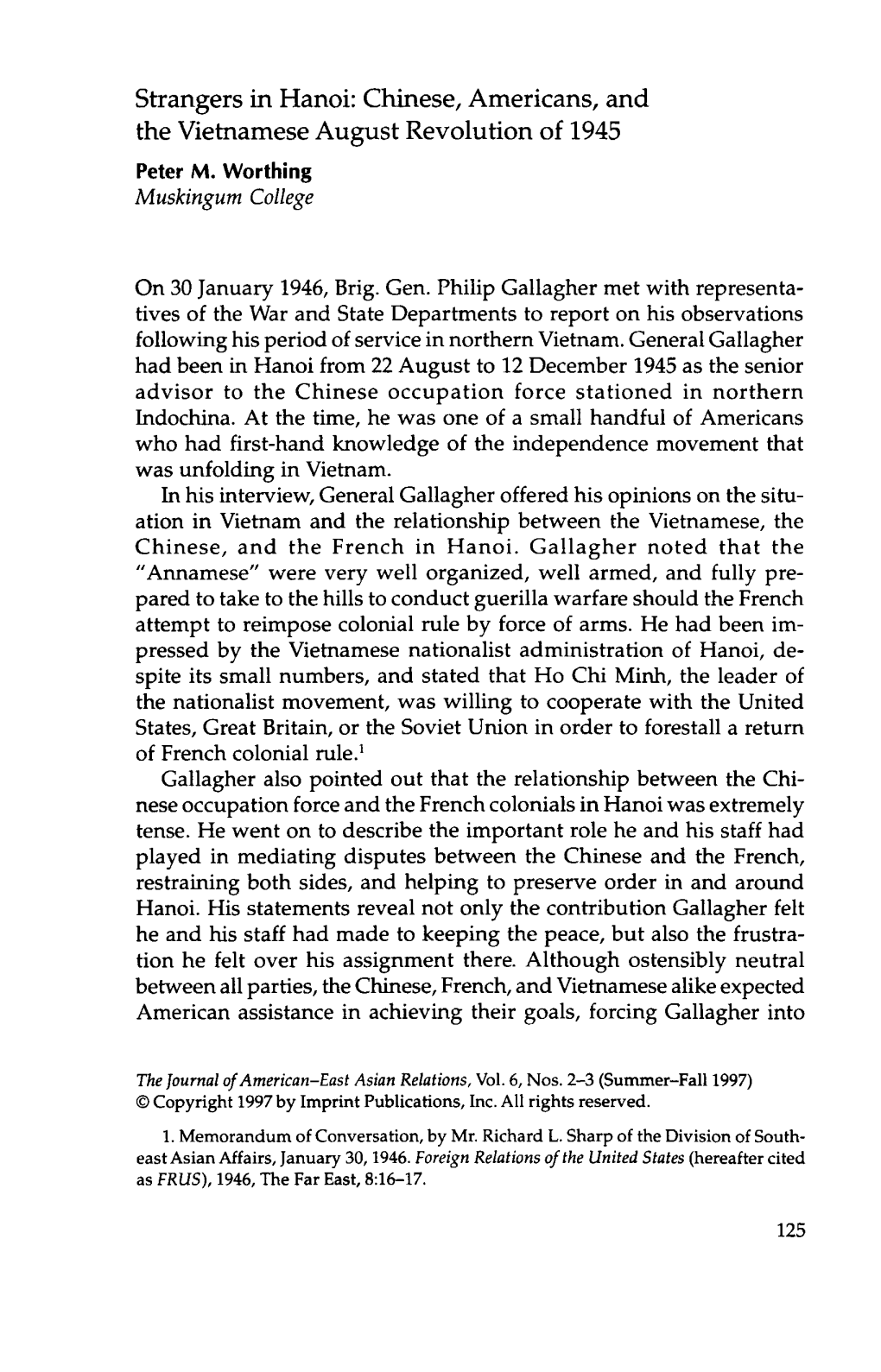 Strangers in Hanoi: Chinese, Americans, and the Vietnamese August Revolution of 1945 Peter M