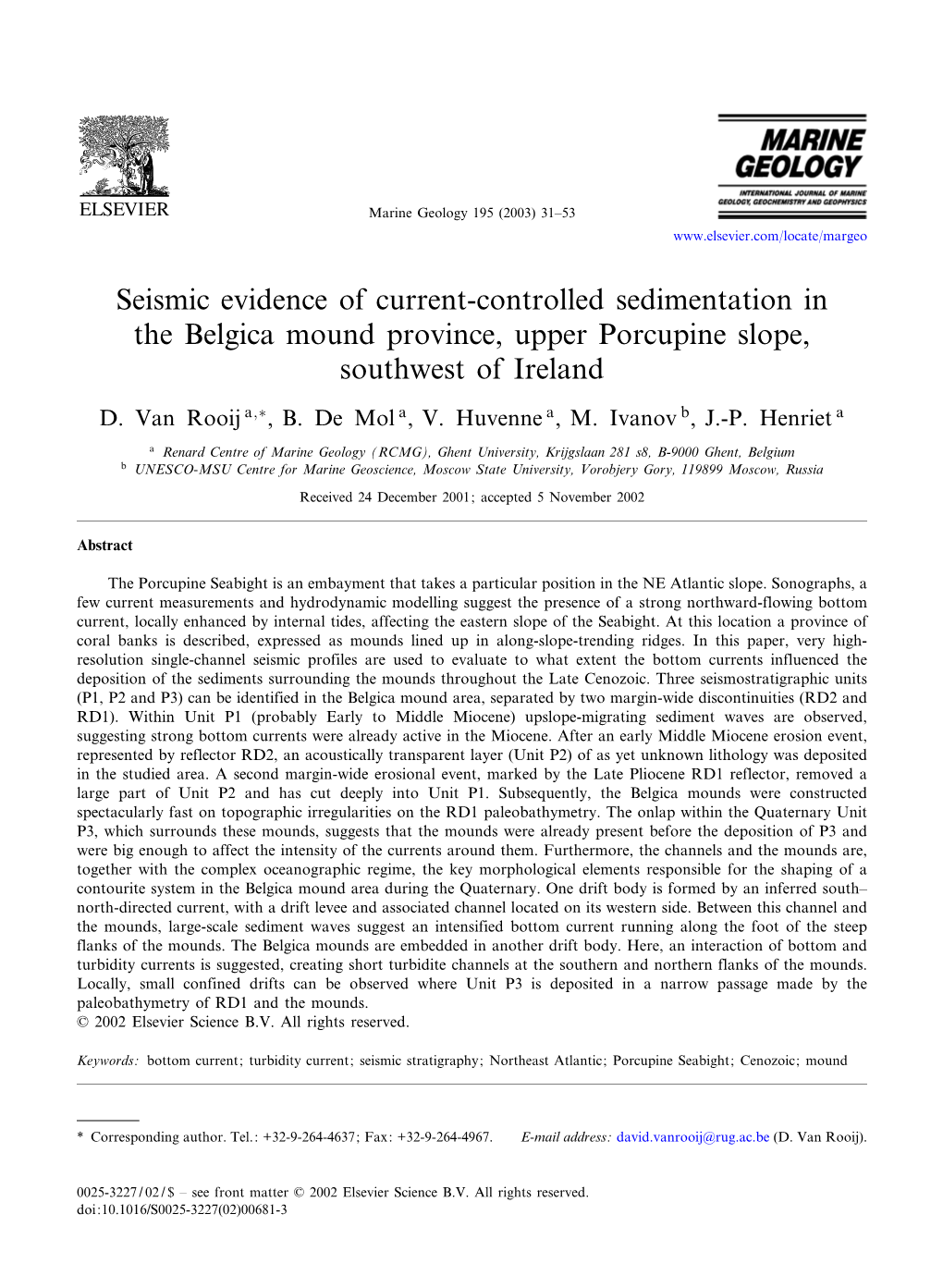 Seismic Evidence of Current-Controlled Sedimentation in the Belgica Mound Province, Upper Porcupine Slope, Southwest of Ireland