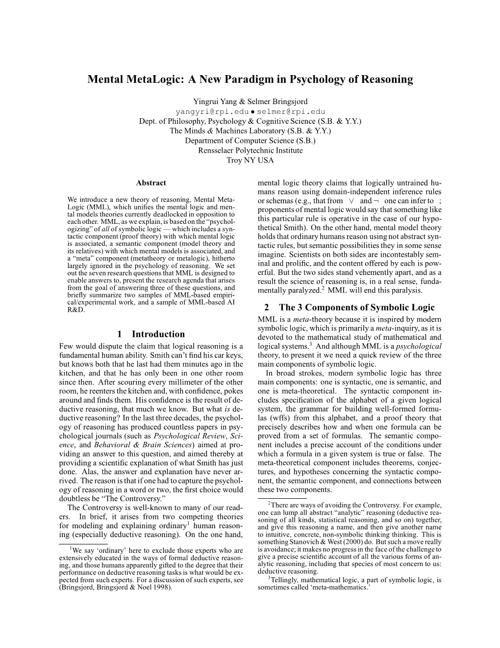 Mental Metalogic: a New Paradigm in Psychology of Reasoning