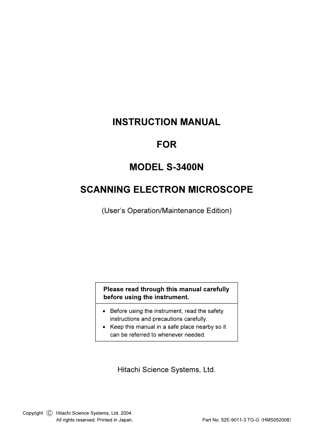 Instruction Manual for Model S-3400N Scanning Electron Microscope