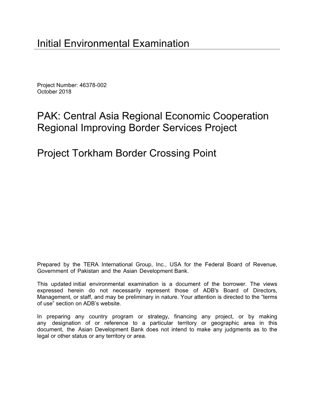 Torkham Border Crossing Point Initial