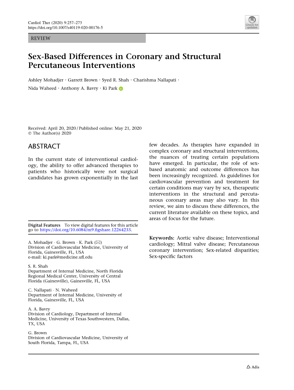 Sex-Based Differences in Coronary and Structural Percutaneous Interventions