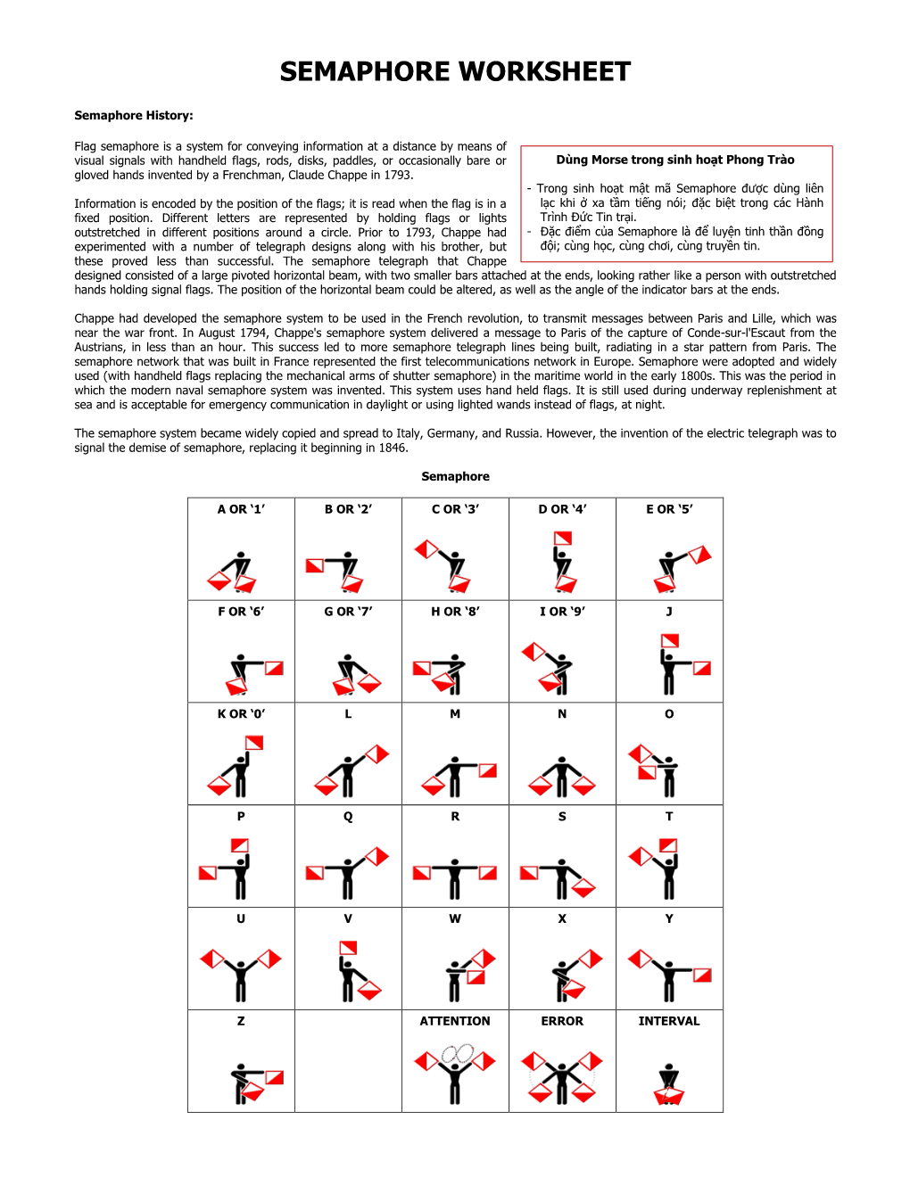 Semaphore Worksheet