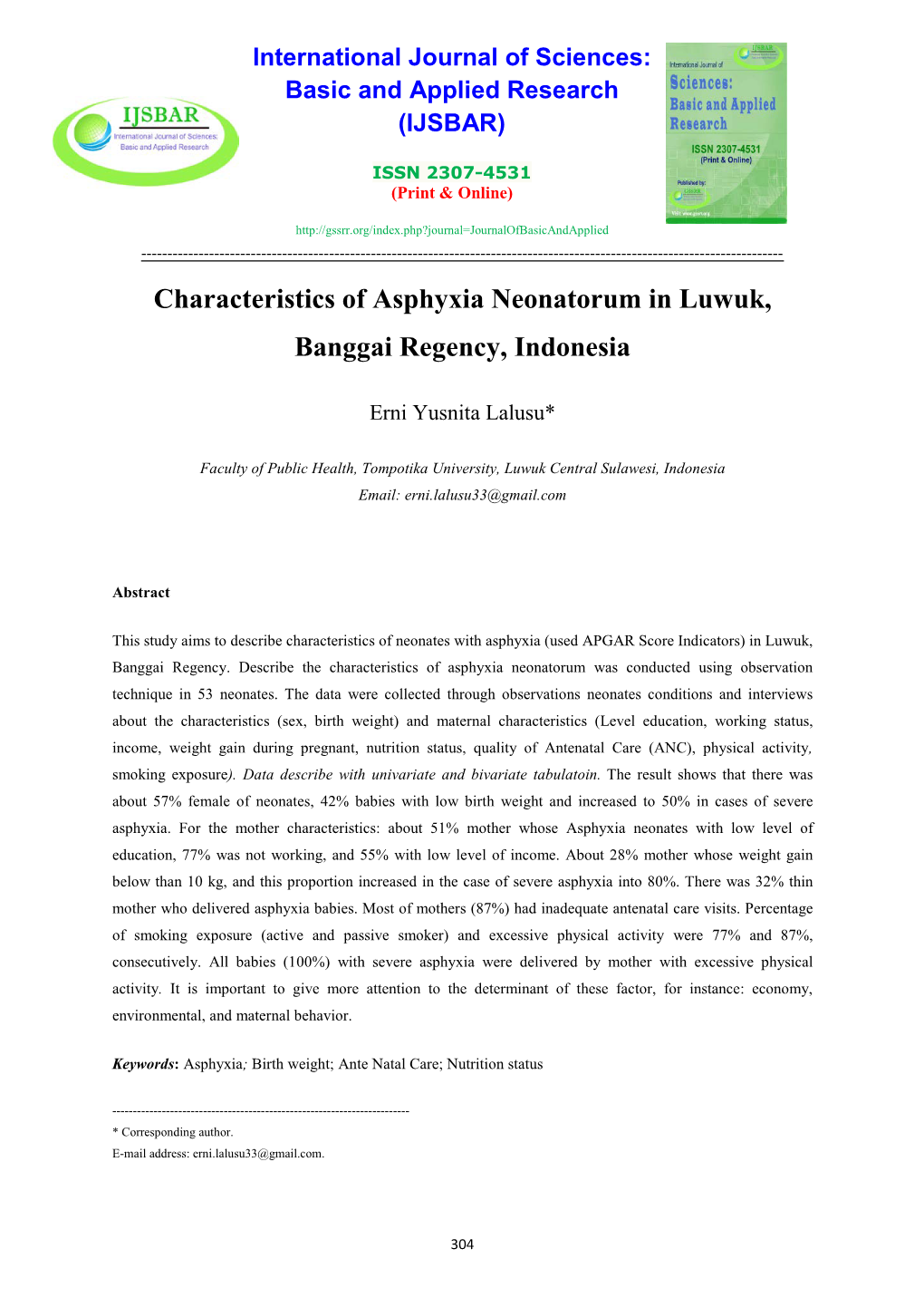 Characteristics of Asphyxia Neonatorum in Luwuk, Banggai Regency, Indonesia