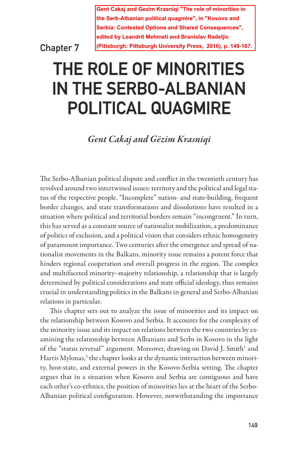 Kosovo and Serbia: Contested Options and Shared Consequences