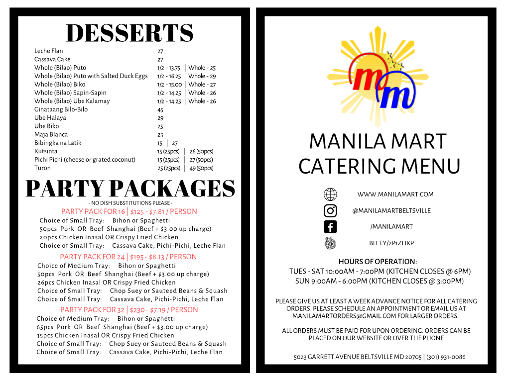 Manila Mart Catering Menu