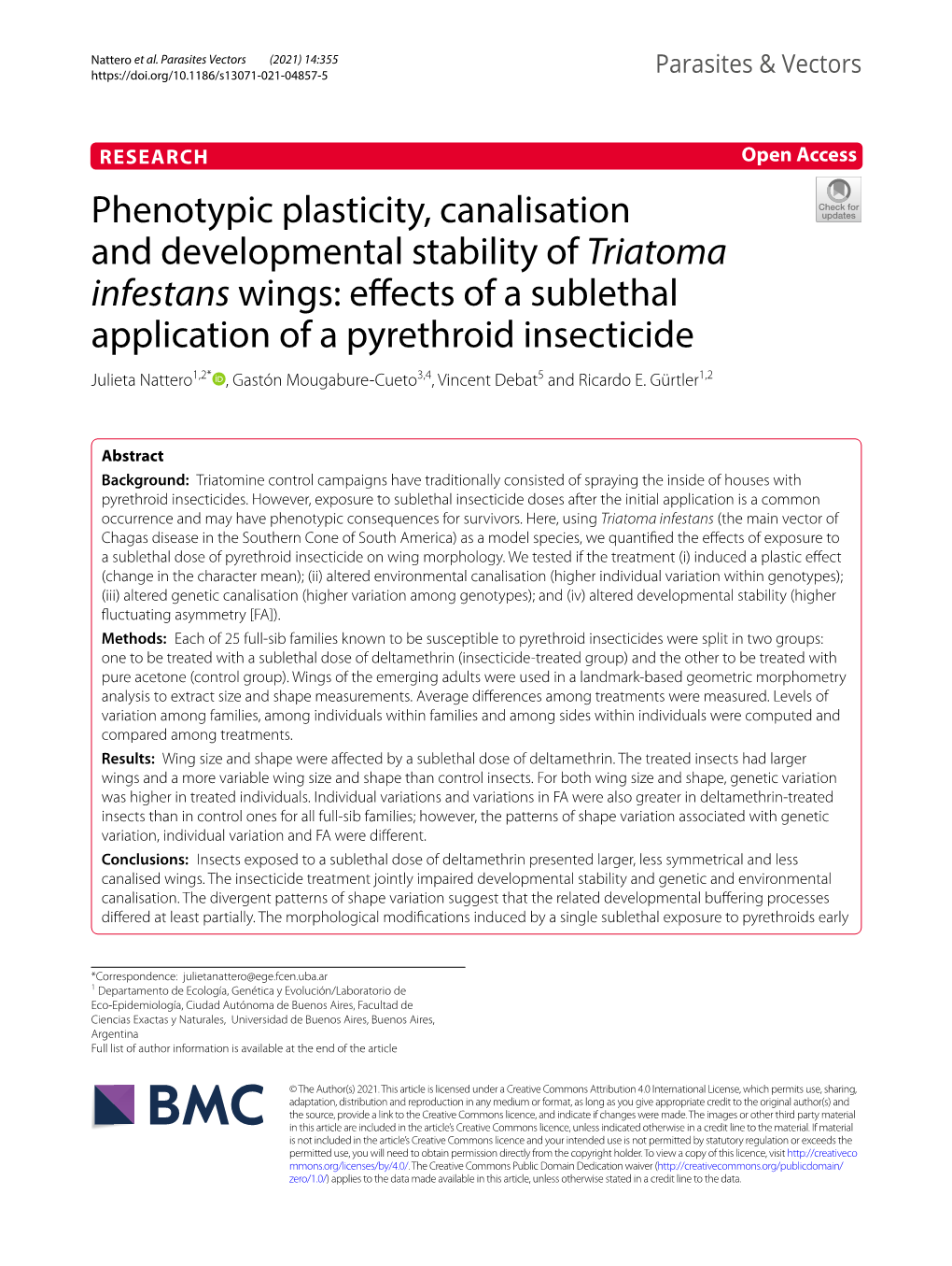 Phenotypic Plasticity, Canalisation and Developmental Stability of Triatoma