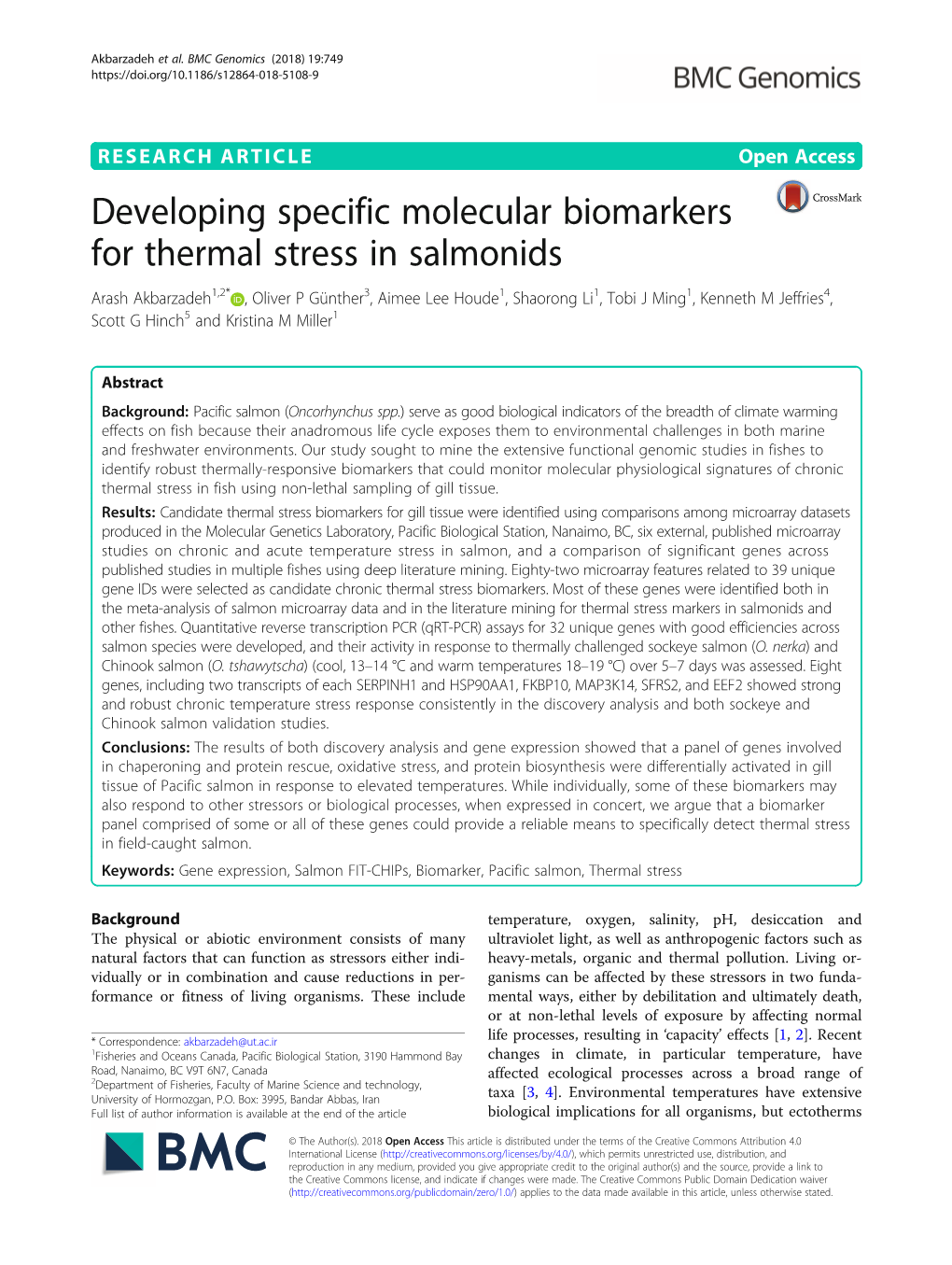 Developing Specific Molecular Biomarkers for Thermal Stress In