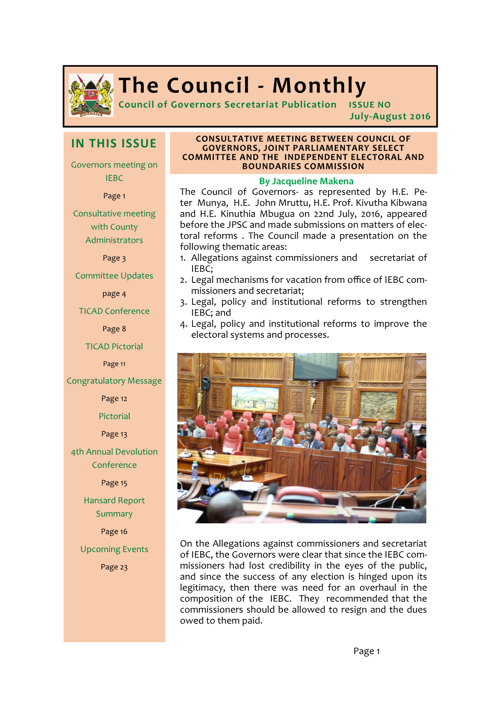 The Council - Monthly Council of Governors Secretariat Publication ISSUE NO July-August 2016