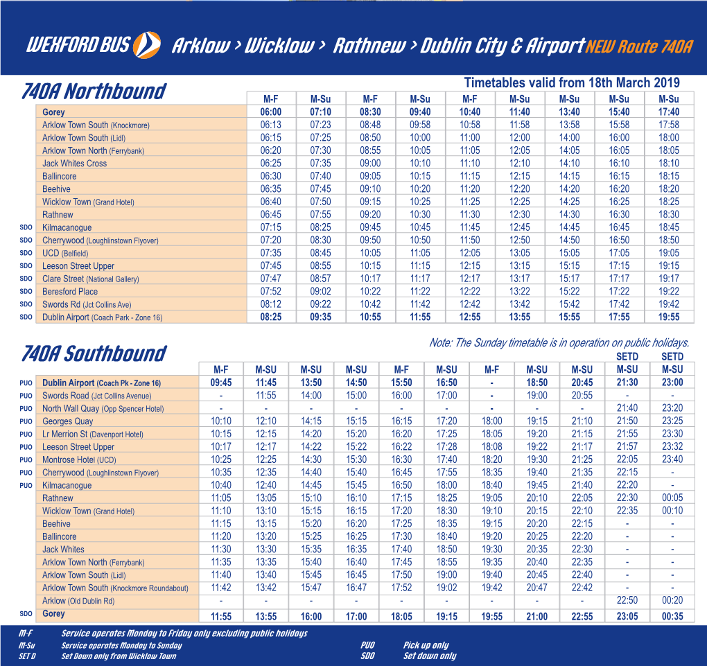 Arklow &gt; Wicklow &gt; Rathnew &gt; Dublin City & Airport NEW Route 740A