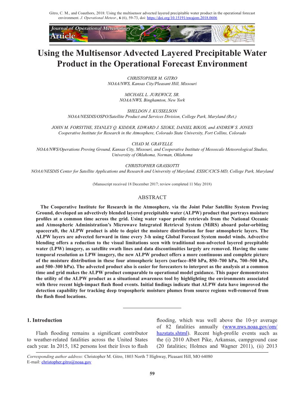 Using the Multisensor Advected Layered Precipitable Water Product in the Operational Forecast Environment