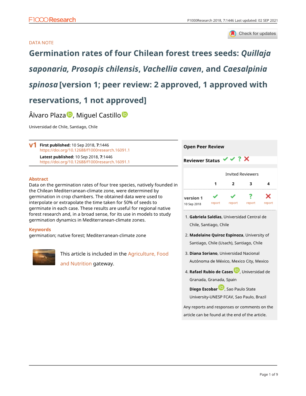 Germination Rates of Four Chilean Forest Trees Seeds