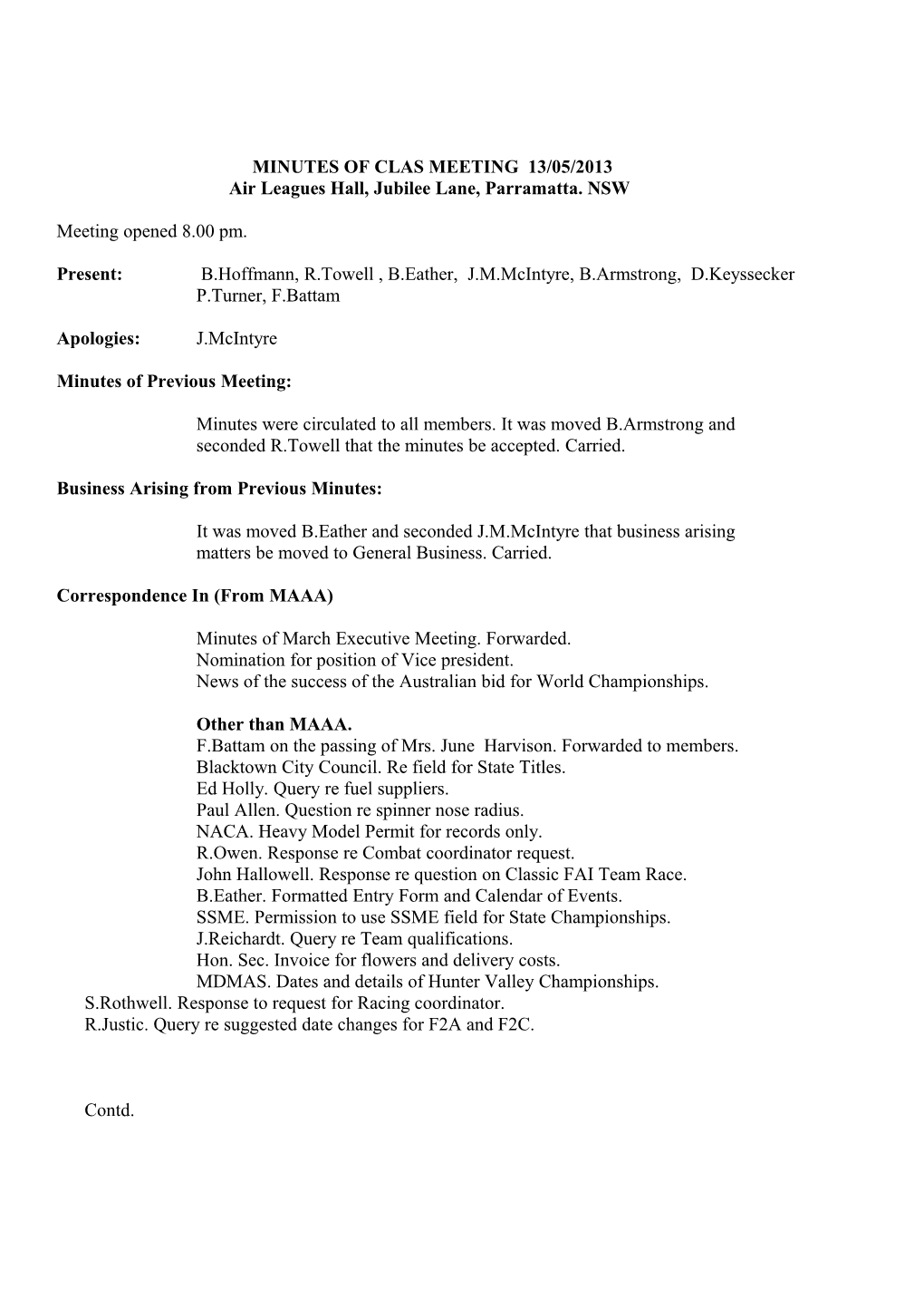 Minutes of Clas Meeting 10 / 05 / 04 s1