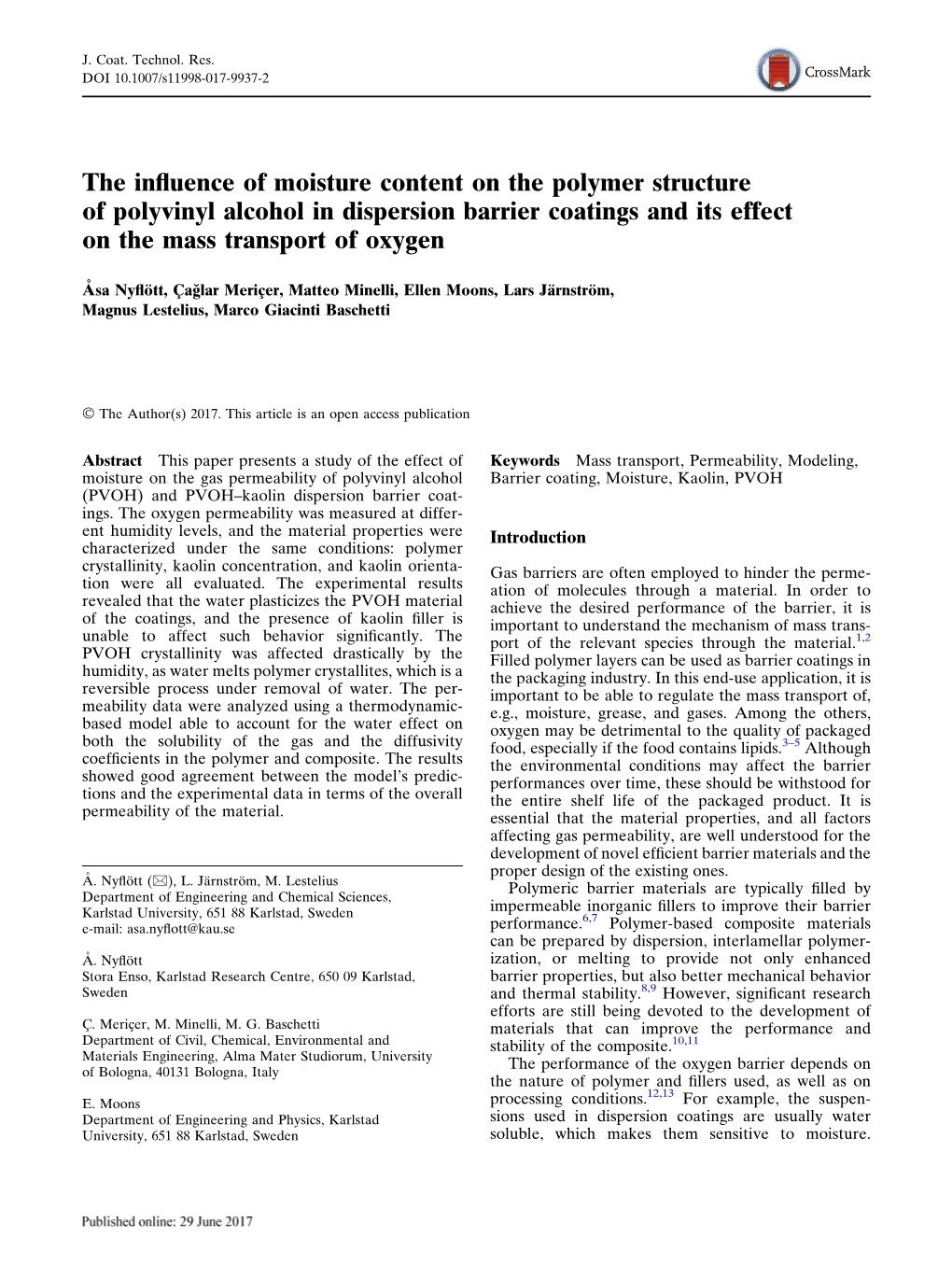 The Influence of Moisture Content on the Polymer Structure of Polyvinyl