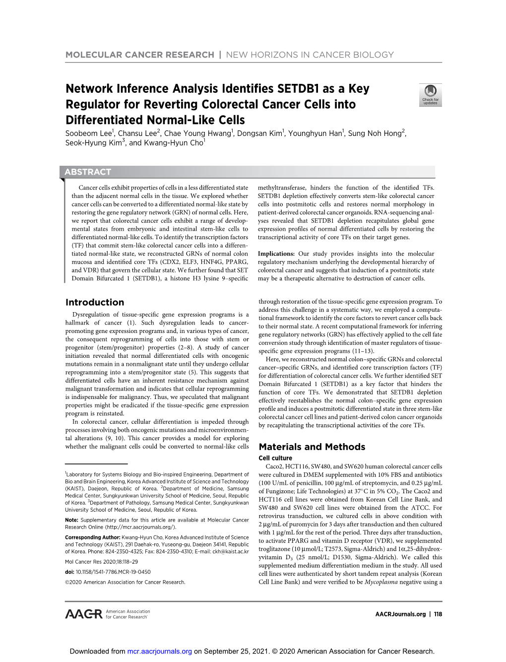 Network Inference Analysis Identifies SETDB1 As a Key Regulator for Reverting Colorectal Cancer Cells Into Differentiated Normal-Like Cells