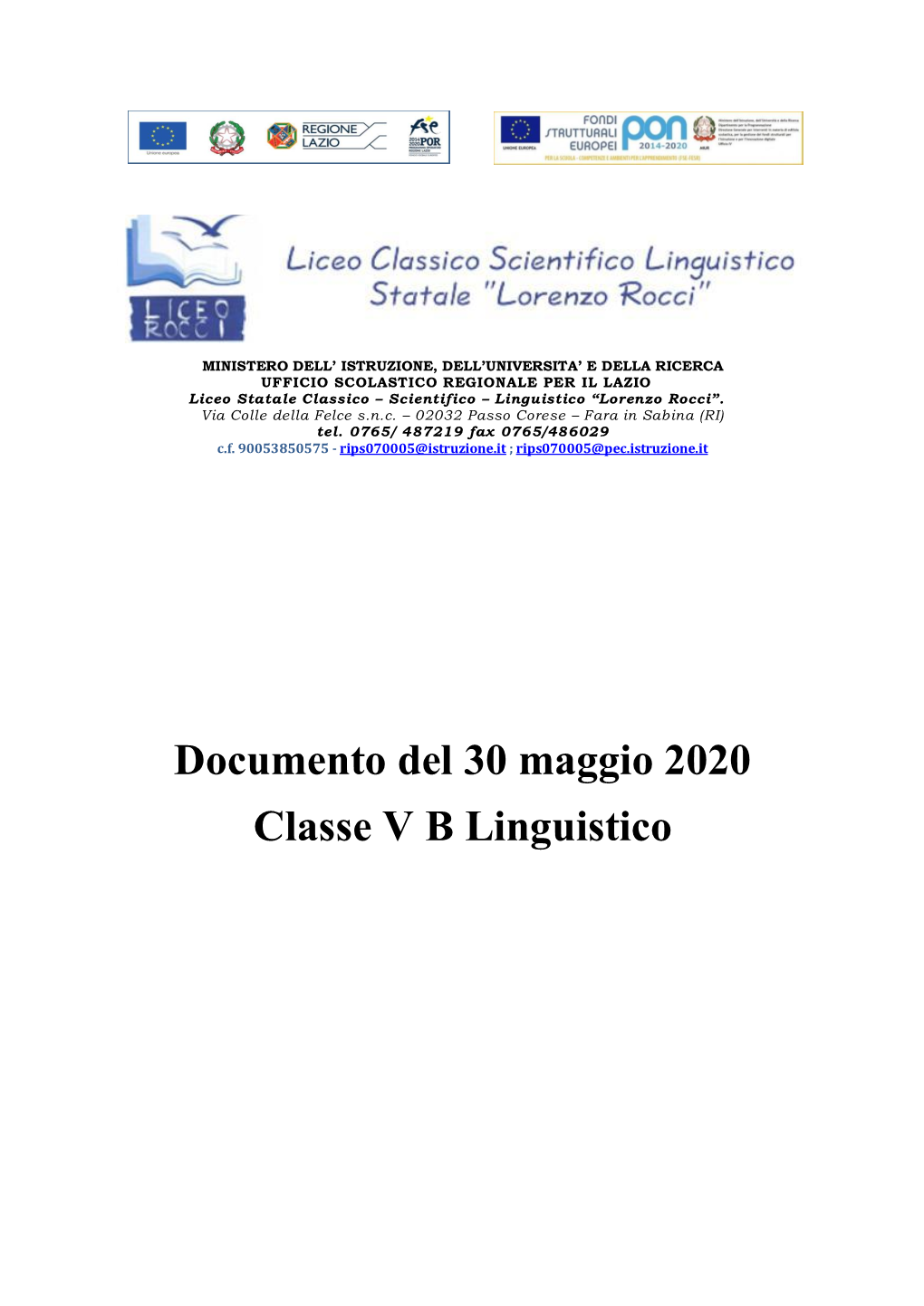 Documento Del 30 Maggio 2020 Classe V B Linguistico