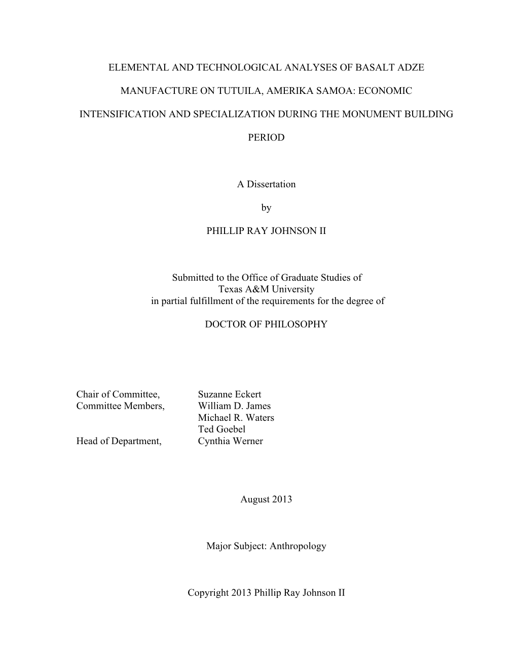 Elemental and Technological Analyses of Basalt Adze