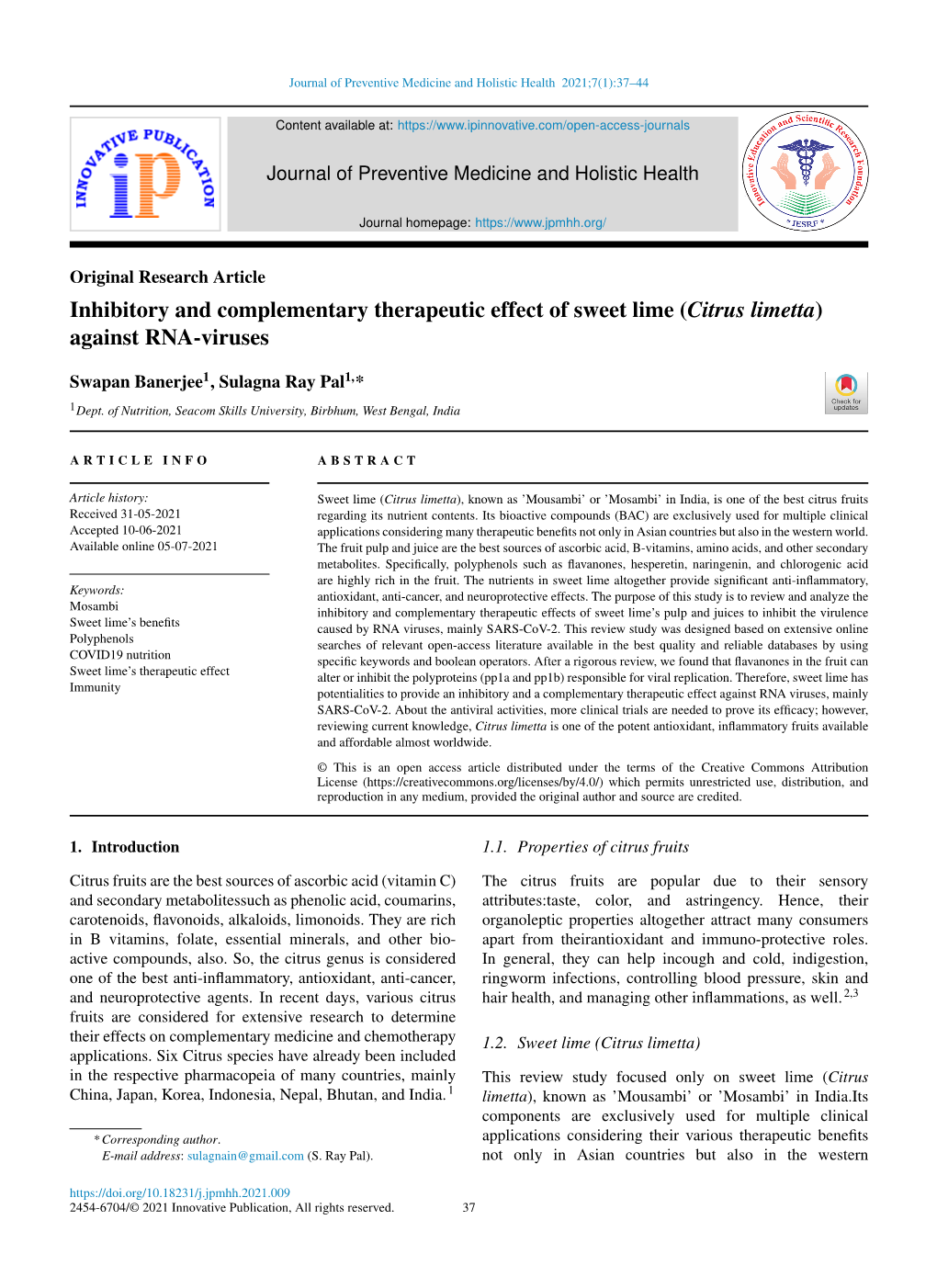 Citrus Limetta) Against RNA-Viruses