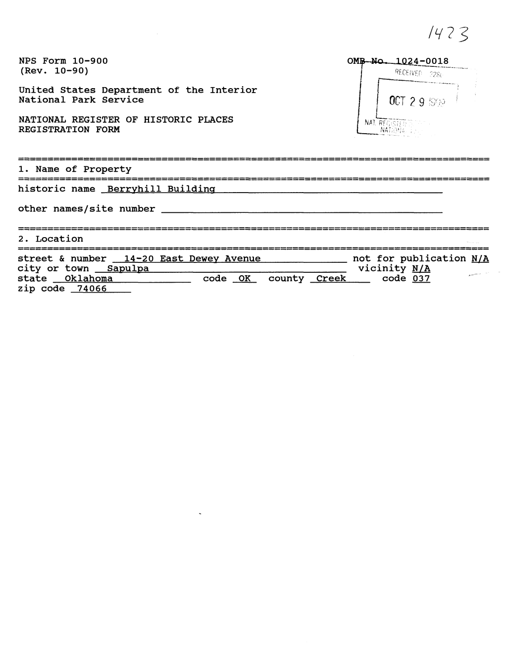 United States Department of the Interior National Park Service NATIONAL REGISTER of HISTORIC PLACES REGISTRATION FORM