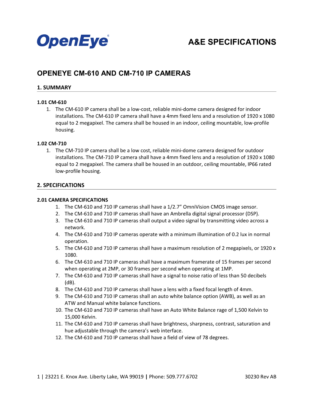 Openeye Cm-610 and Cm-710 Ip Cameras