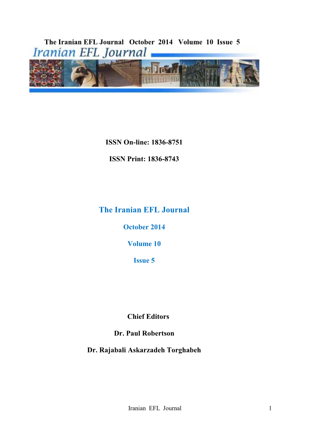 The Iranian EFL Journal October 2014 Volume 10 Issue 5