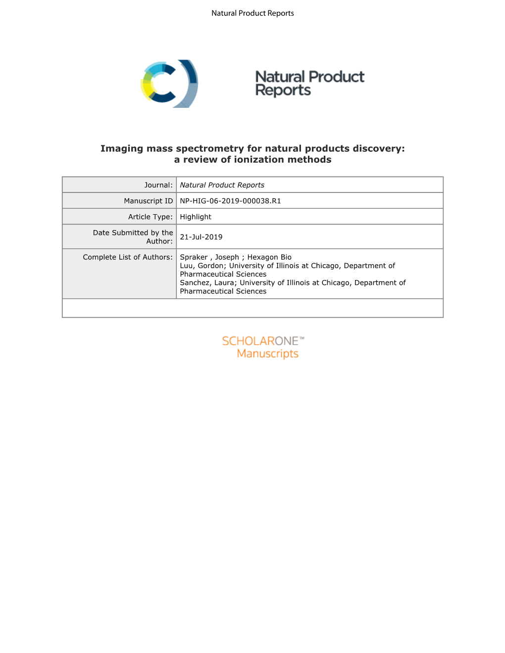 Imaging Mass Spectrometry for Natural Products Discovery: a Review of Ionization Methods