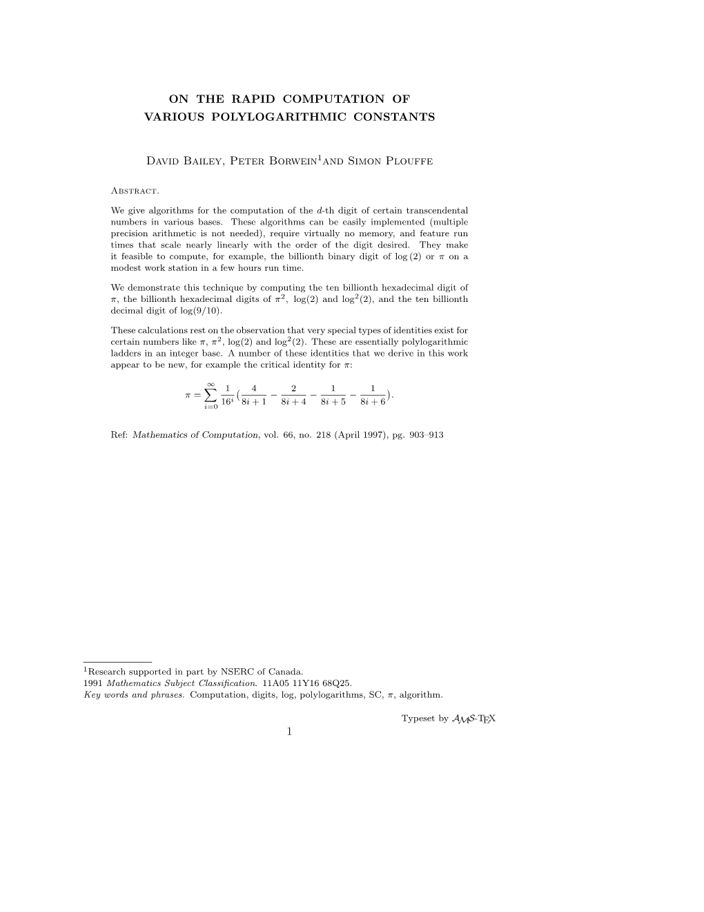 On the Rapid Computation of Various Polylogarithmic Constants