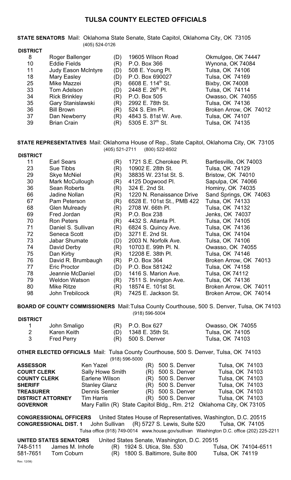 Tulsa County Elected Officials