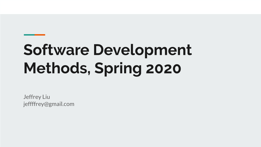 Software Development Methods, Spring 2020