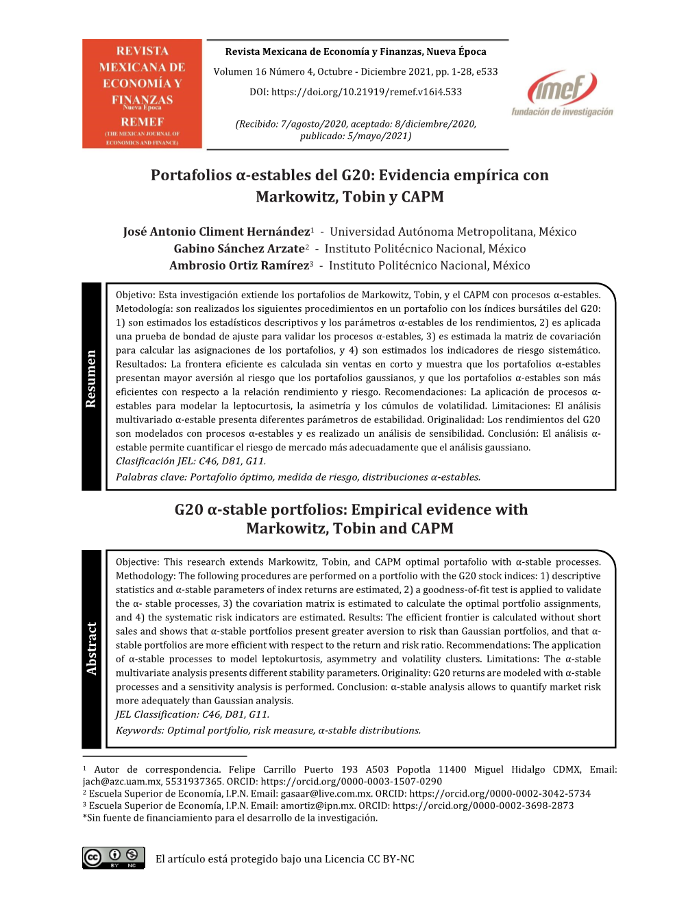 Portafolios Α-Estables Del G20: Evidencia Empírica Con Markowitz, Tobin Y CAPM