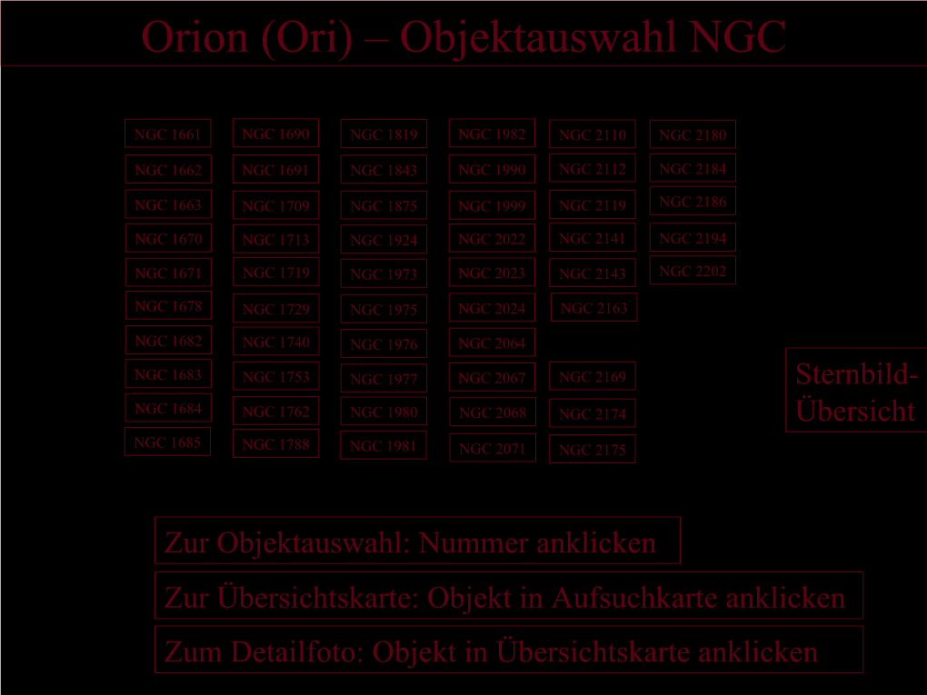 Orion (Ori) – Objektauswahl NGC