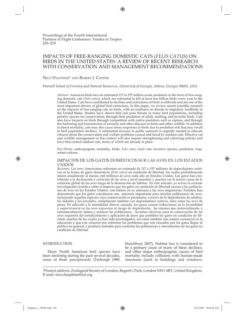 Impacts of Free-Ranging Domestic Cats (Felis Catus) on Birds in the United States: a Review of Recent Research with Conservation and Management Recommendations