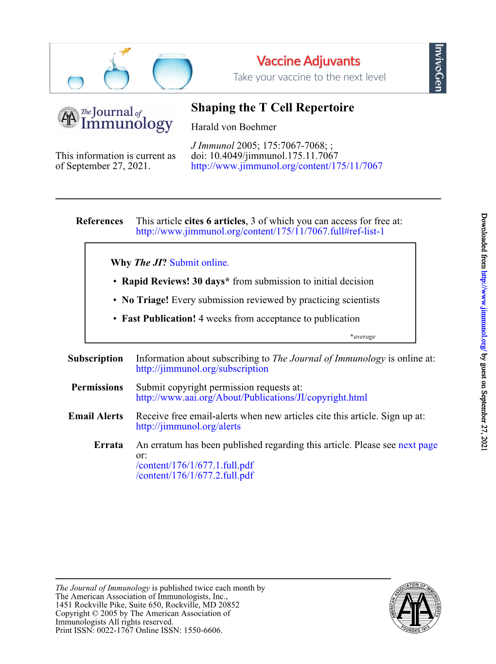 Shaping the T Cell Repertoire