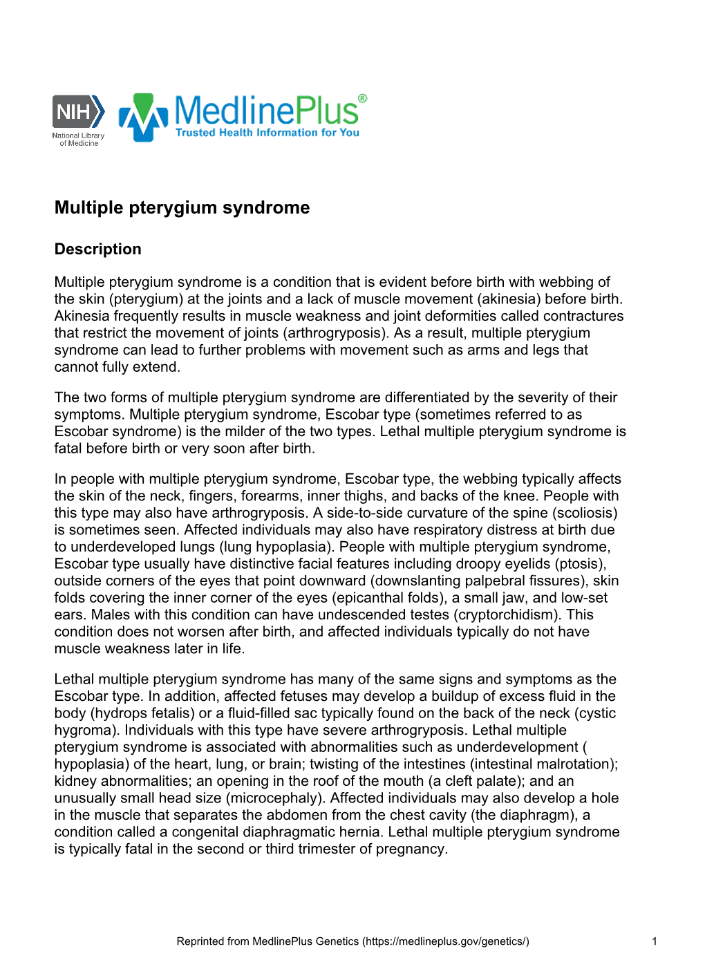 Multiple Pterygium Syndrome