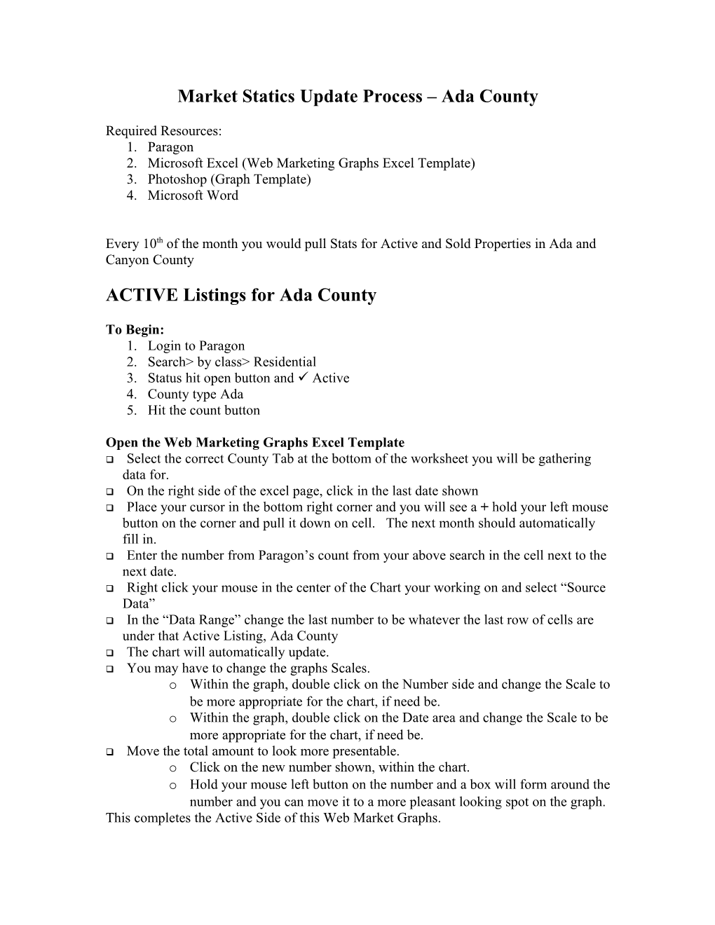 Market Statics Update Process Ada County