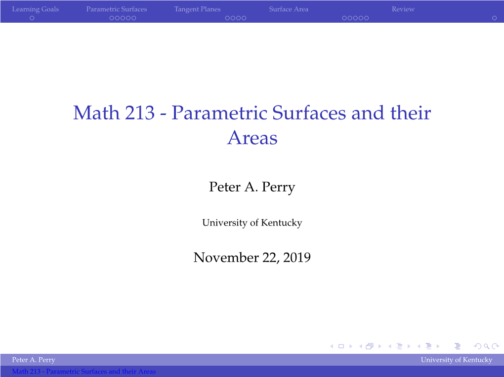 Parametric Surfaces and Their Areas