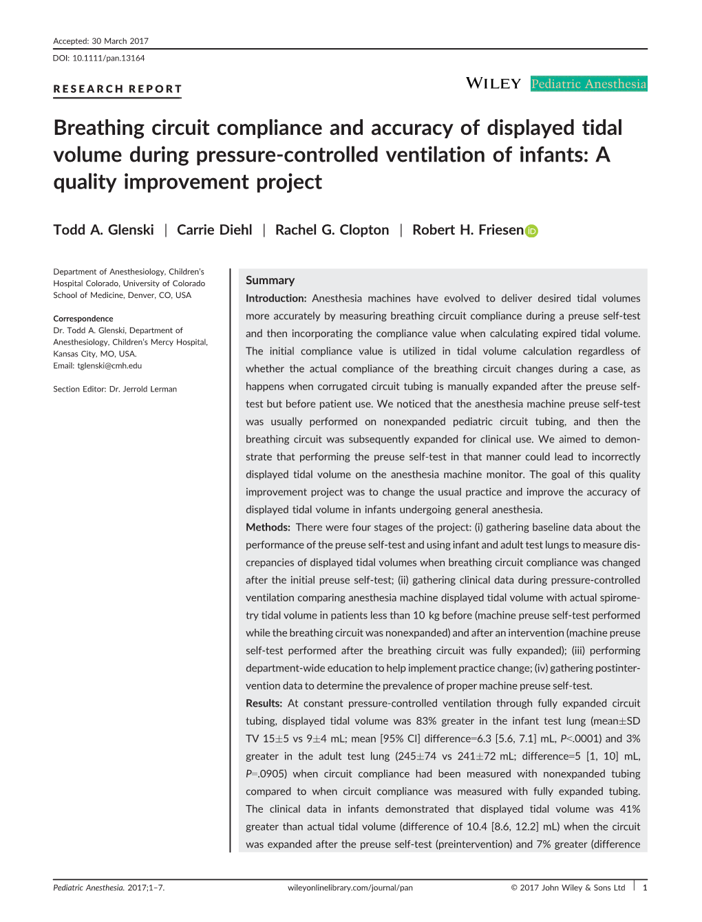 Breathing Circuit Compliance and Accuracy of Displayed Tidal Volume During Pressure-Controlled Ventilation of Infants: a Quality Improvement Project