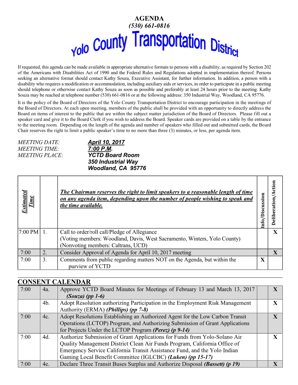 Yolo County Transportation District to Encourage Participation in the Meetings of the Board of Directors