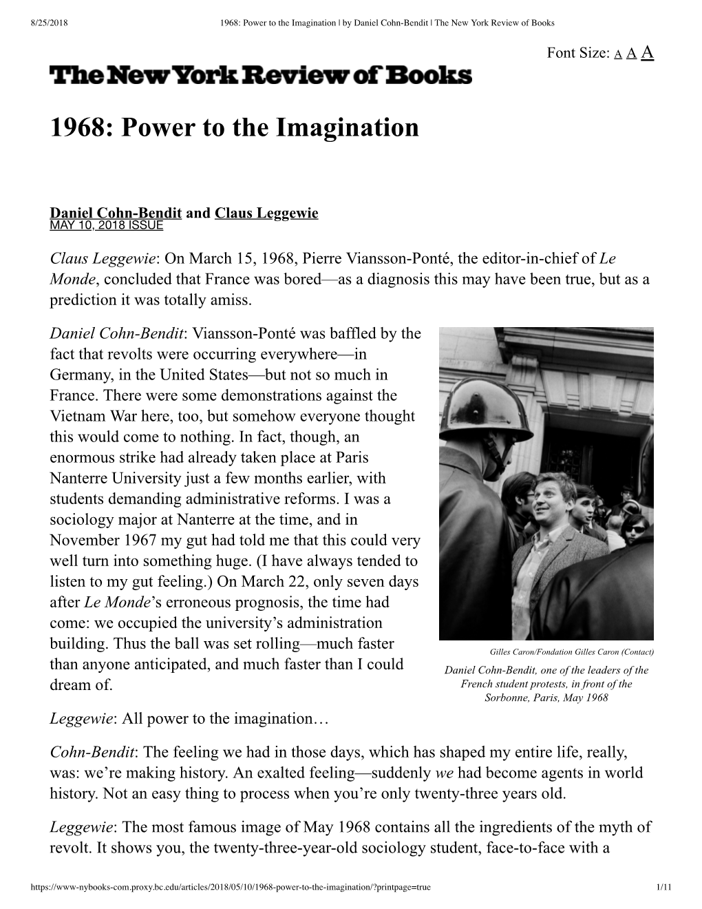 1968: Power to the Imagination | by Daniel Cohn-Bendit | the New York Review of Books