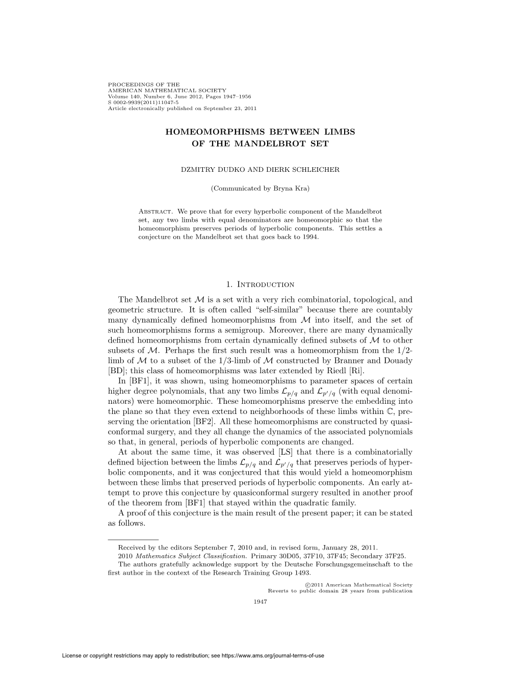 Homeomorphisms Between Limbs of the Mandelbrot Set