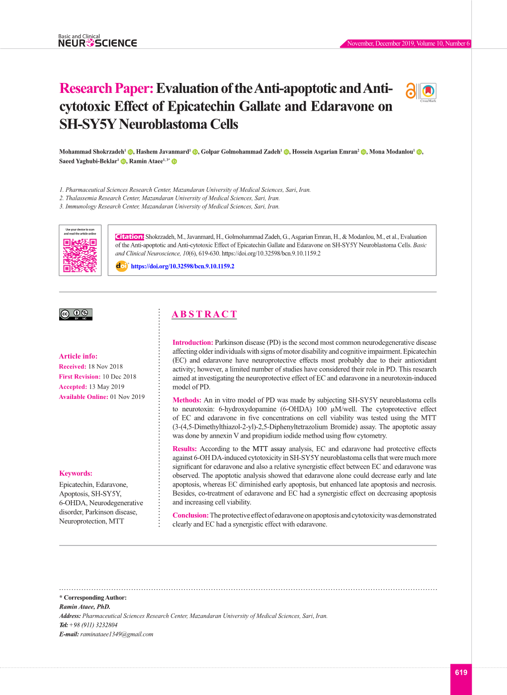 Evaluation of the Anti-Apoptotic and Anti-Cytotoxic Effect of Epicatechin Gallate and Edaravone on SH-SY5Y Neuroblastoma Cells