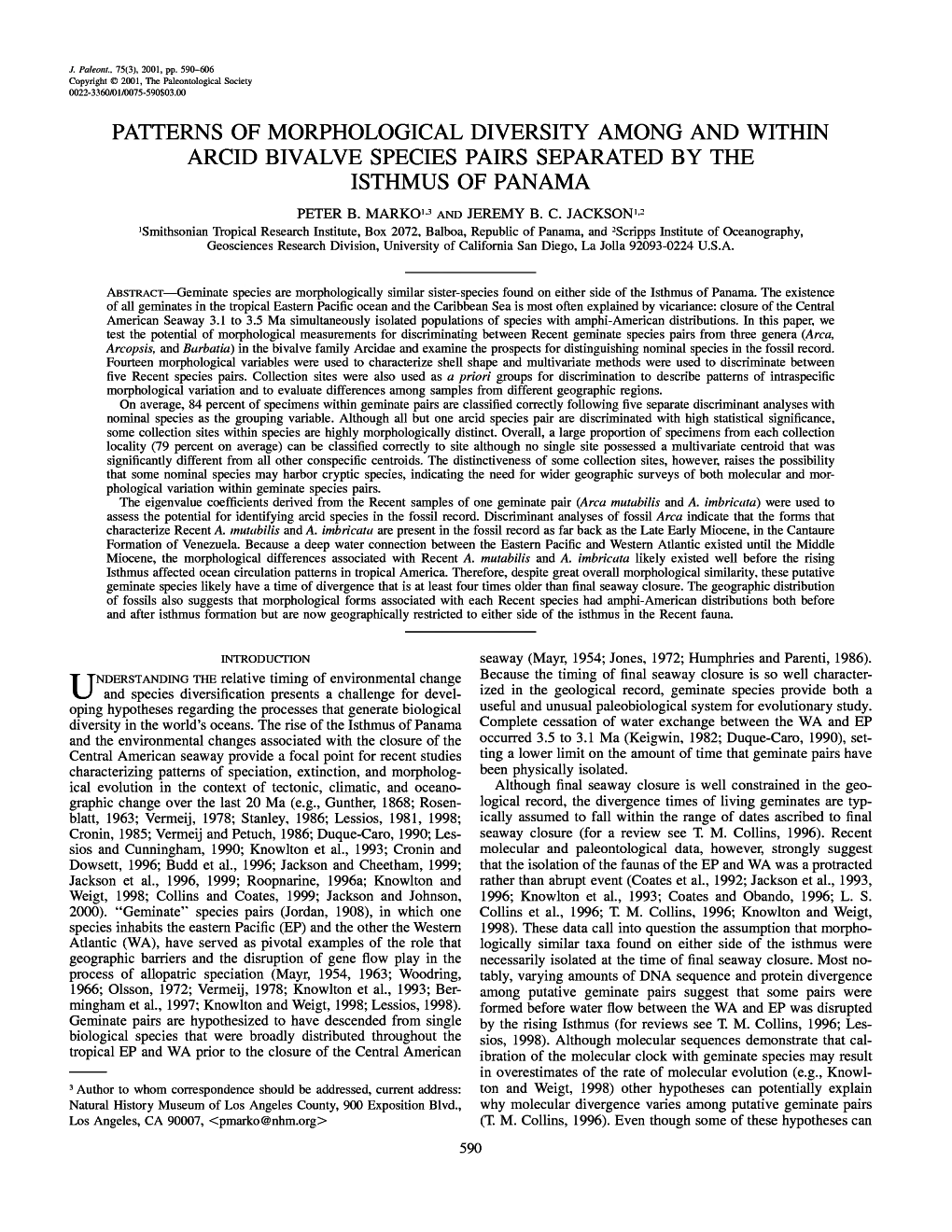 Patterns of Morphological Diversity Among and Within Arcid Bivalve Species Pairs Separated by the Isthmus of Panama