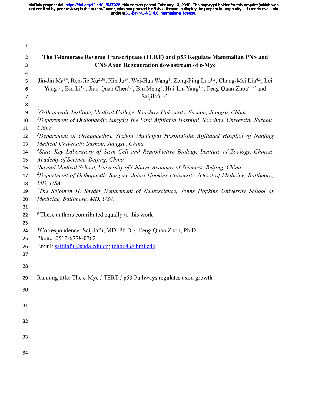 The Telomerase Reverse Transcriptase (TERT) and P53