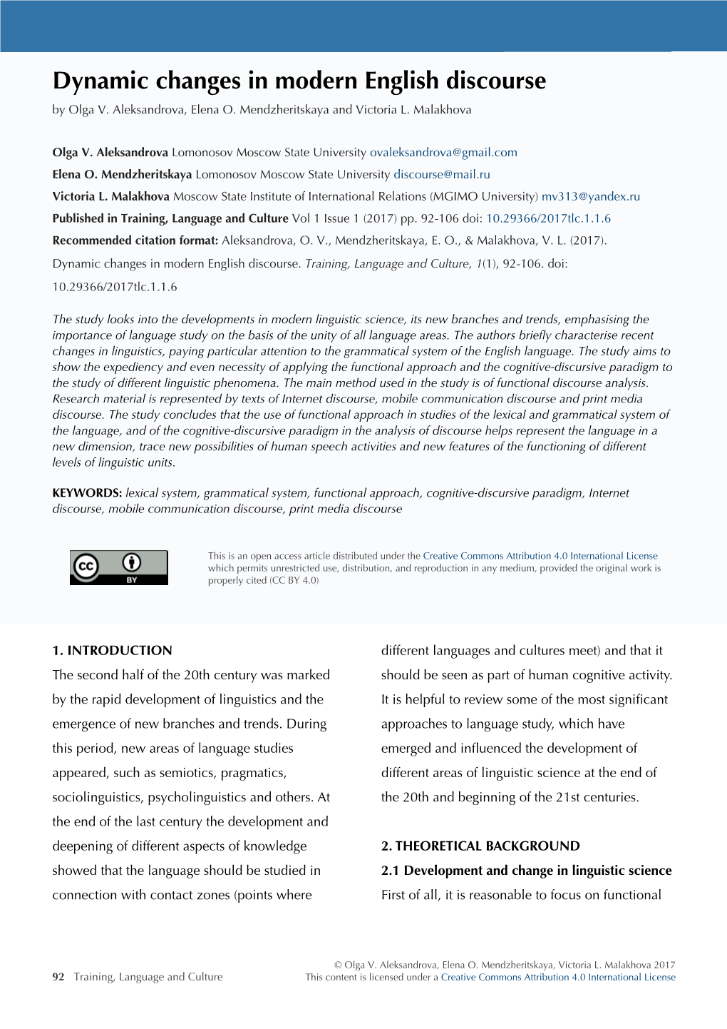 Dynamic Changes in Modern English Discourse Dynamic Changes in Modern English Discourse by Olga V