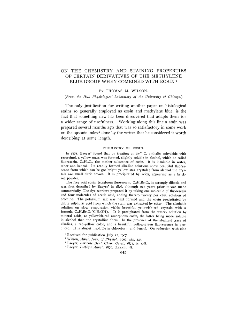 On the Chemistry and Staining Properties of Certain Derivatives of the Methylene Blue Group When Combined with Eosin